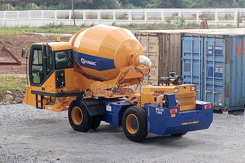 The first HMC350 self-loading concrete mixer arrived at the client's place.