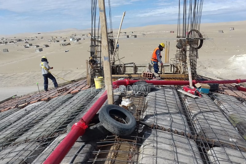 Trailer concrete pump works in Ica, Peru